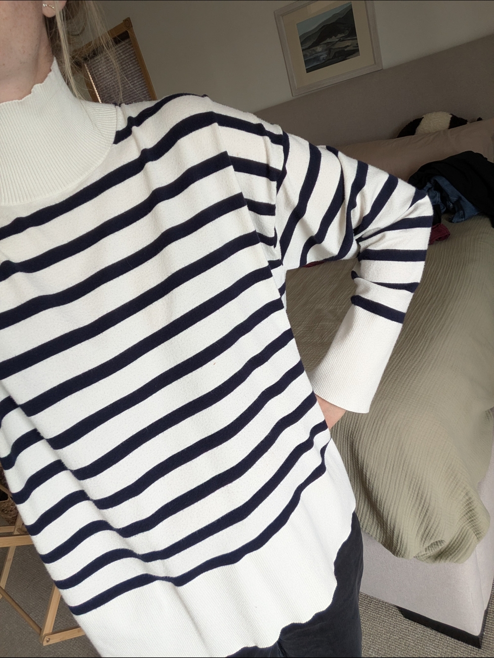 Babaton White & Navy Striped Sweater